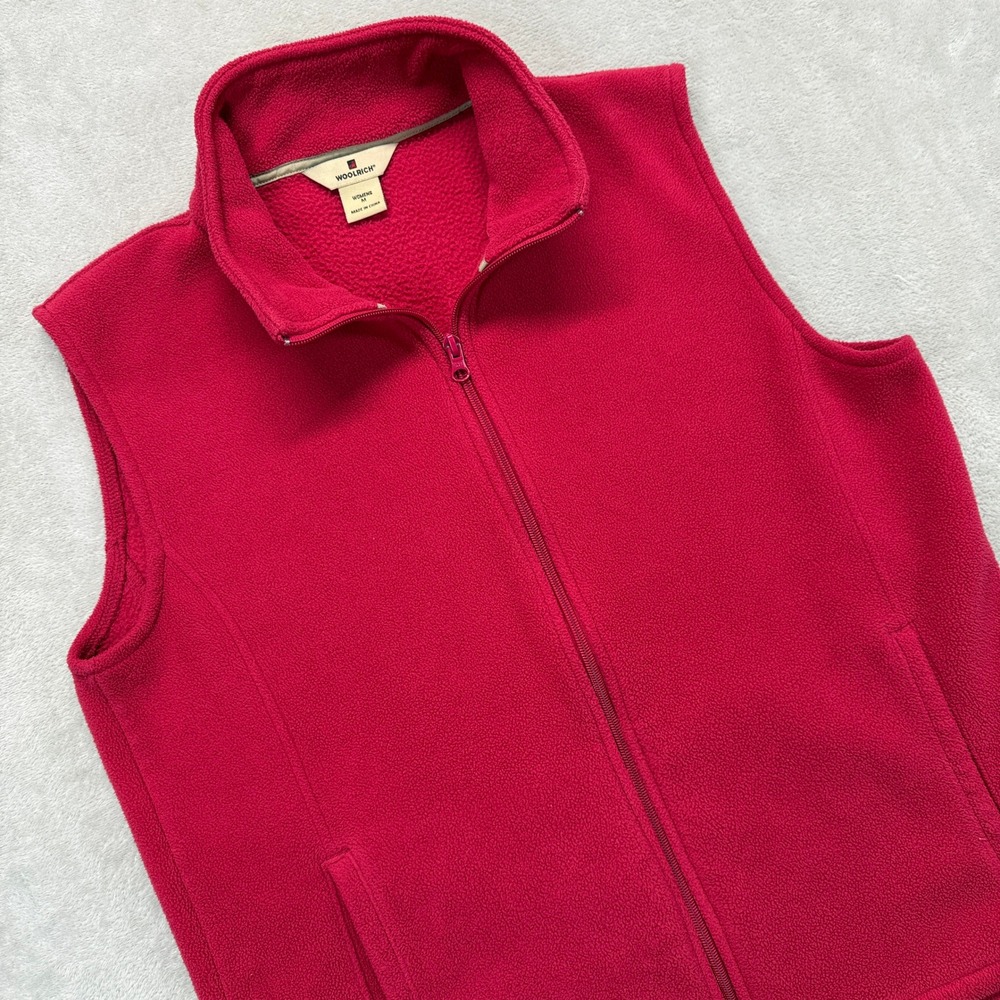 Woolrich Vest Women's Medium Fleece Red Full Zip Pockets Collar Warmth Outerwear